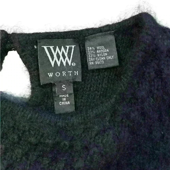 Worth Wool Angora Nylon Blend Women’s Short Sleeve Sweater Size Small Black - Picture 3 of 3
